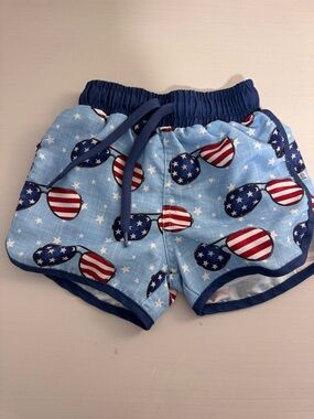 Caden Lane Light Blue Shorts with Red, White & Blue Sunglasses Print